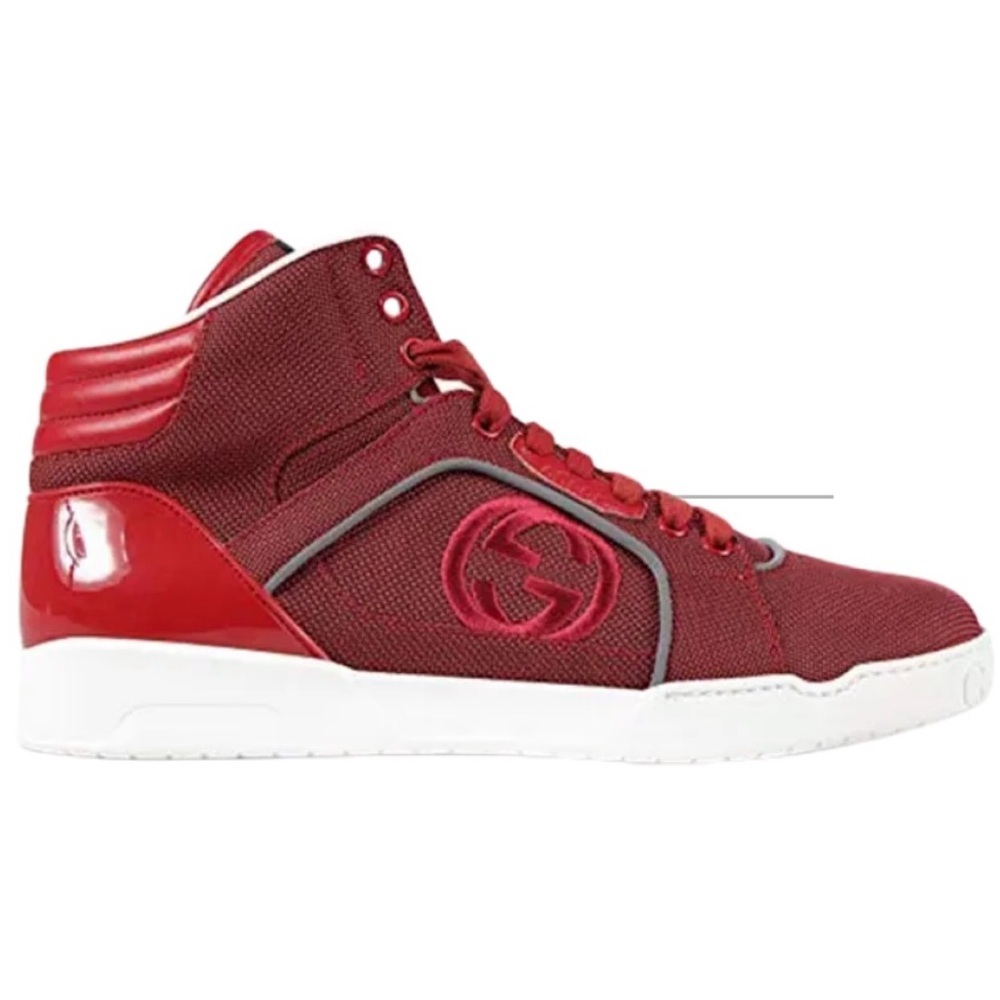 Gucci Men's 309517 Signature Red Burgundy High-Top Sneakers Size 7.5